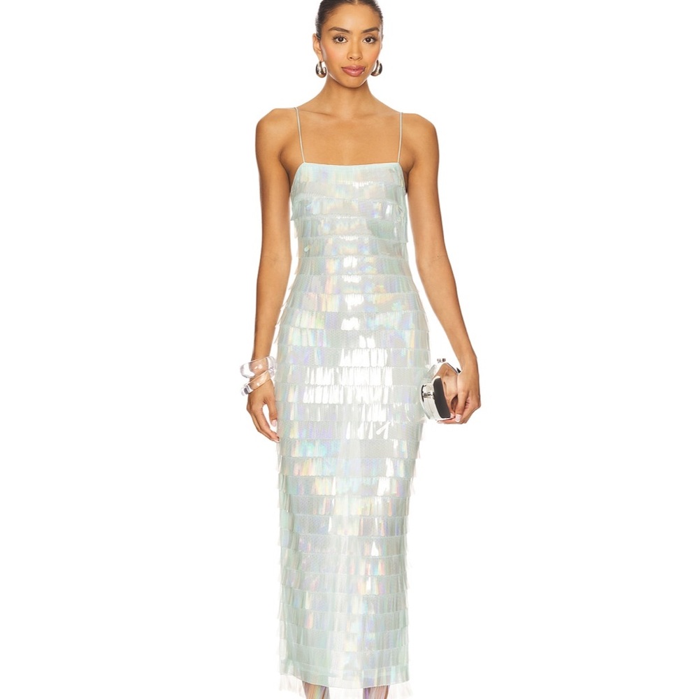 Retrofete Iridescent Silver Midi Dress